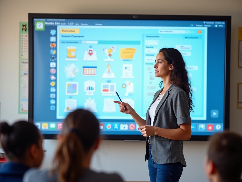 Teacher using curriculum-aligned interactive lessons