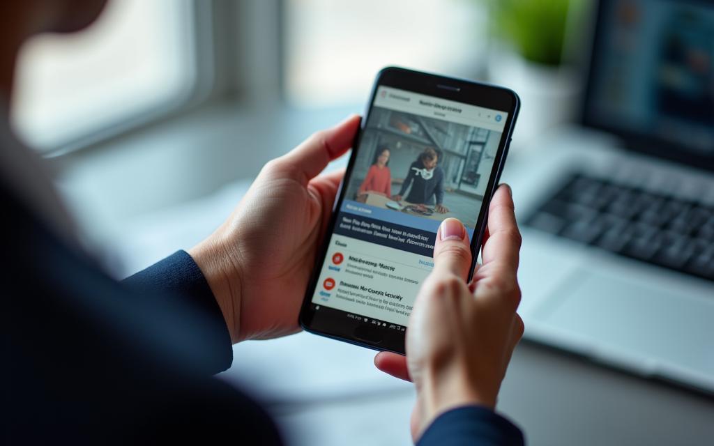 Professional using microlearning platform on mobile device